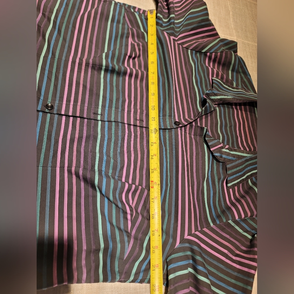 Coldwater Creek Black Purple Striped Button Up No Iron Size 1X / 18 - Picture 7 of 7